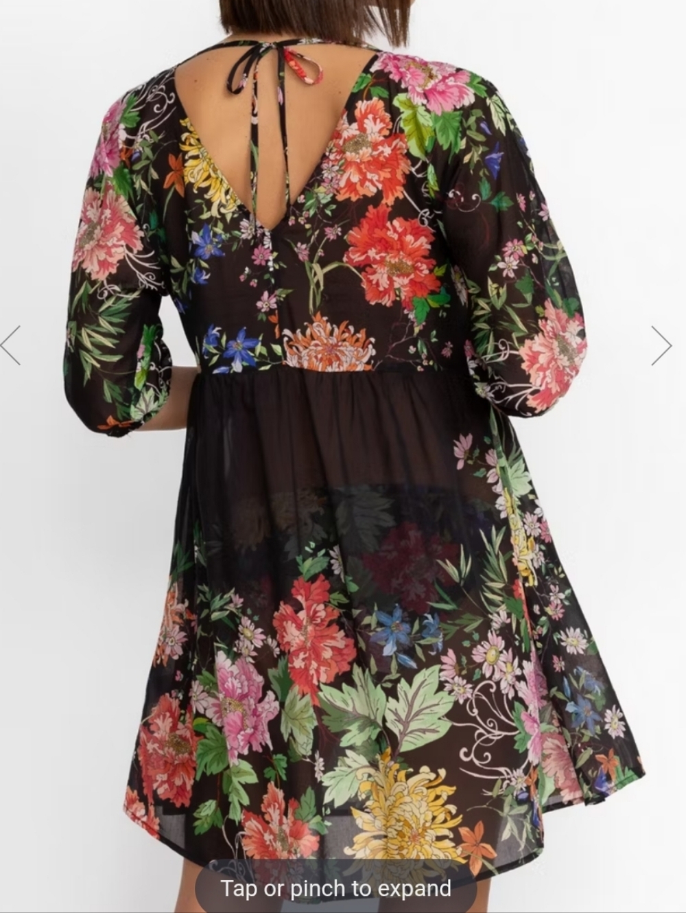 Johnny Was Metalli Note A-Line Black Swing Mini Dress with Multicolor Blooms XS - Picture 3 of 15